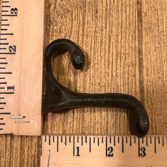 Two (2) Cast Iron Rustic Brown 2 3/4" tall Double Wall Hooks Two (2) 0170-01202 - Picture 12 of 15